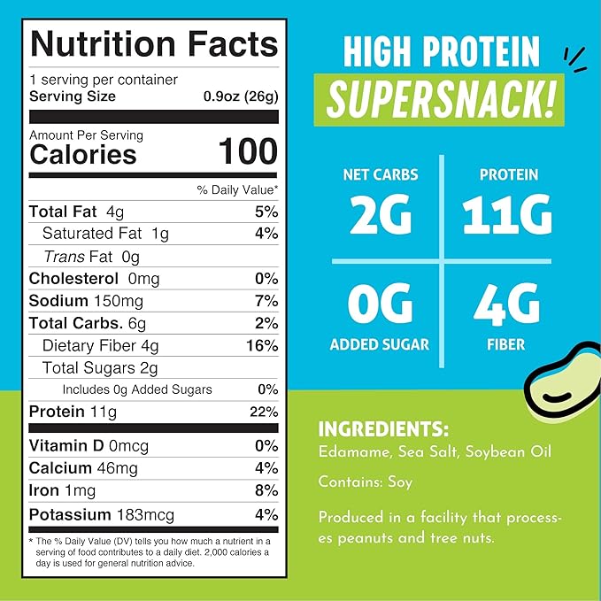 The Only Bean Crunchy Dry Roasted Edamame Snacks (Sea Salt), Healthy High Protein(11g) Keto Food, Low Carb Gluten Free Office Vegan Food 100 Calorie Snack Pack, 0.9oz 10 Pack