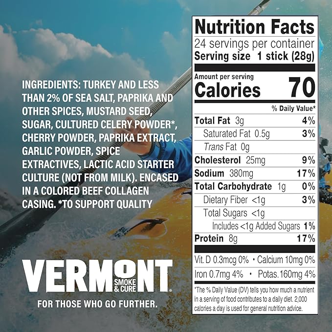 Vermont Smoke & Cure - Turkey Uncured Pepperoni Meat Sticks - Protein Snacks - On the Go Healthier Snack for Adults & Kids - 24 Count