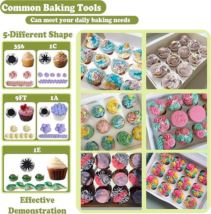 FANTEXY Large Piping Tips Set,5 Pieces Stainless Steel Pastry Cake Decorating Tips, Cupcake Frosting Piping Kit for Buttercream,Cookie (1A, 356, 1C, 1E, 9FT)