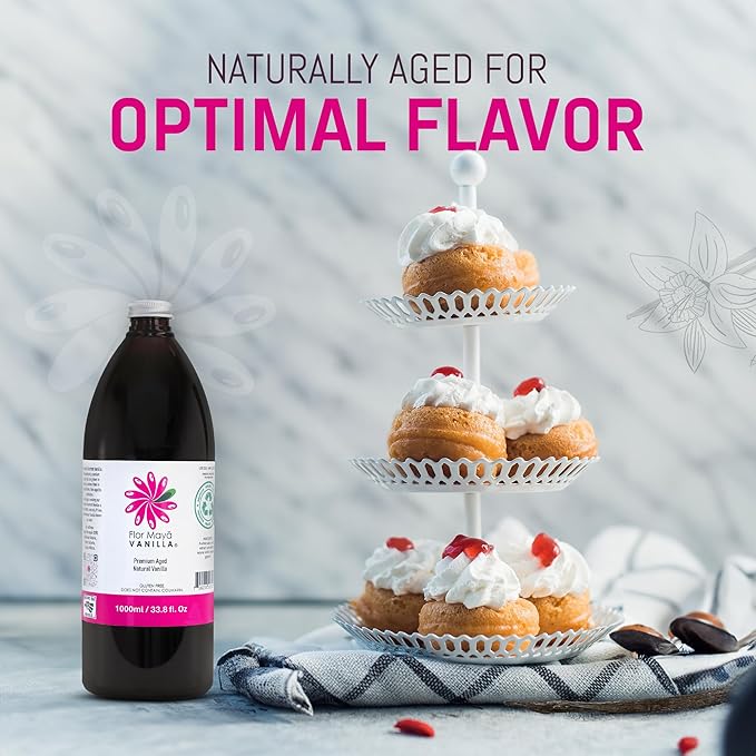 Flor Maya Premium Aged Natural Vanilla Extract - Pure Vanilla Extract from Prime Vanilla Beans - Handcrafted - Gourmet Baking & Cooking Vanilla - Gluten-Free, Non-GMO, No Coumarin, 33.8 Fl Oz (1000 ml)
