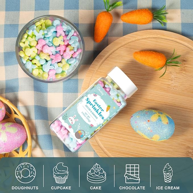Cobakey Bunny Sprinkles for Cookies 3.52 Ounce Spring Sprinkles for Baking Green & Blue Edible Bunny Candy Perfect for Easter Cake Decorations, Baking, Ice Cream, Cookies, Cupcake Topper