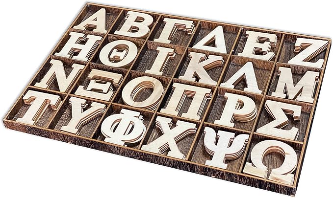 2 Inch 120 Pieces Wooden Greek Letters Bold Font Unfinished Wood Greek Alphabets with Rustic Tray for Large Paddles Embellishment/Sorority/Fraternity/DIY Project/Learning/Wall Decor