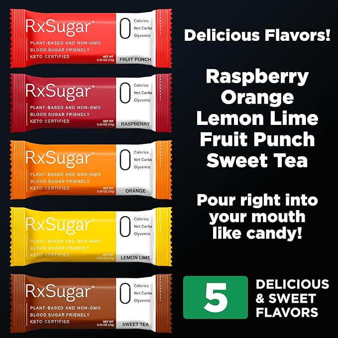 RxSugar Swealthy Stix | 30 Zero Sugar Candy Sticks Packs | Allulose sweetener | 0 Calorie, 0 Net Carbs, 0 Glycemic | Diabetes-Safe | Keto Certified | Non-GMO Project Verified | Gluten-Free Certified | Plant-Based