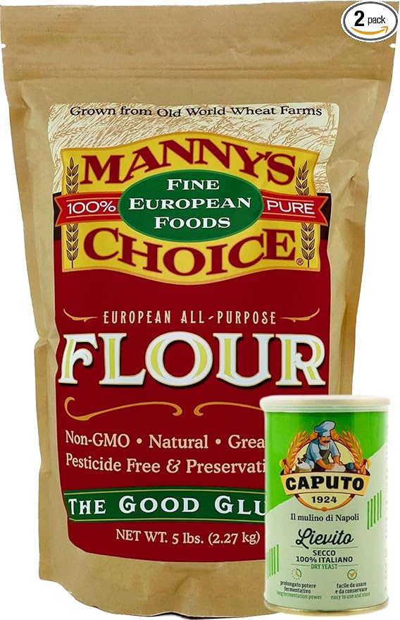 Manny's Choice Natural All Purpose Unbleached Italian Artisan Wheat Flour Type 0 for Baking 5 lb Plus Caputo Italian Yeast | Bread Flour | Cake Flour | Pizza Flour | Pasta Flour | Pastry Flour