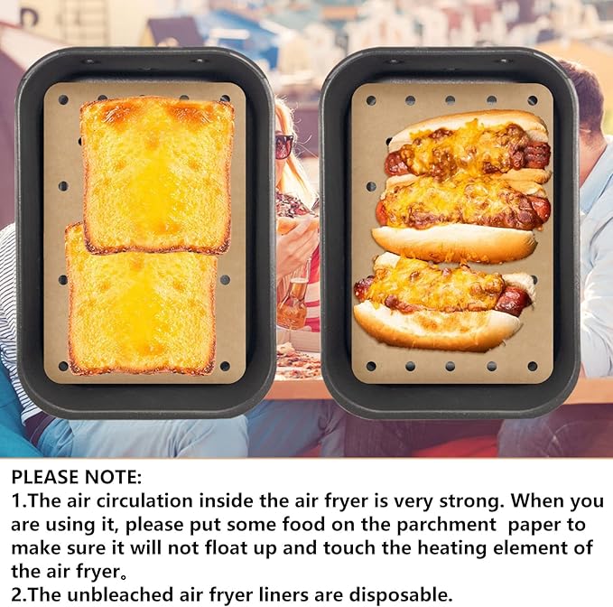 200 Sheets Air Fryer Disposable Paper Liner Compatible with Ninja DZ201/DZ401 Dual Airfryer Baking,Rectangular Perforated Parchment Paper Double Basket Air Fryers Accessories