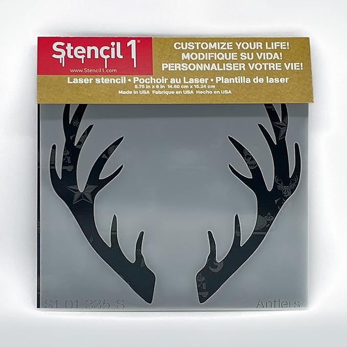 Stencil1 Deer Antlers Stencil – Reusable Winter Template for DIY Crafts, Holiday Decor, Painting on Wood, Fabric, Cards & More - 5.75" x 6"