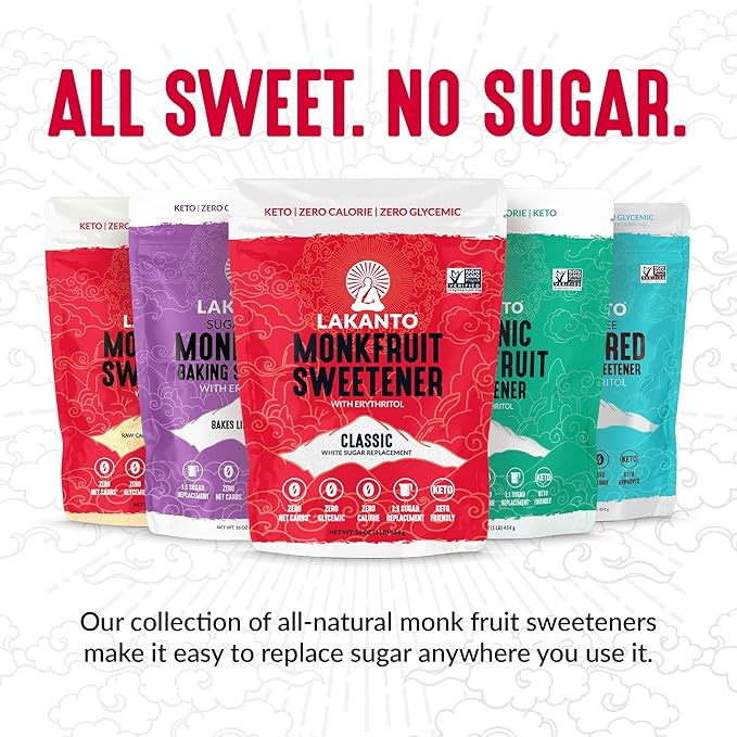 Lakanto Classic Monk Fruit Sweetener with Erythritol - White Sugar Substitute, Zero Calorie, Keto Diet Friendly, Zero Net Carbs, Baking, Extract, Sugar Replacement (Classic White - 8.29 oz)
