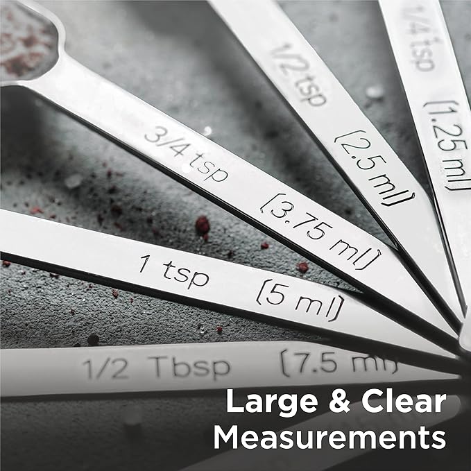 Deiss PRO Heavy Duty Stainless Steel Measuring Spoons for Cooking Spices Dry or Liquid Ingredients Fits in Spice Jar Adjustable Measuring Spoon Set of 7 Measuring with Leveler Measuring Spoons Set