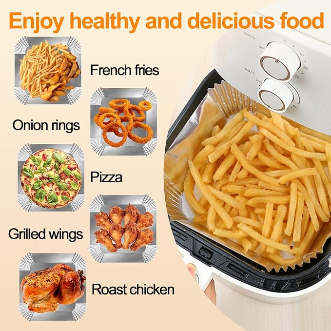 Air Fryer Paper Liners, 100Pcs Aluminum Foil Air Fryer Disposable Paper Liner, 6.3” Square Non-stick Sheets, Food Grade Aluminum Foil for Baking, Frying, Grilling, Roasting Microwave