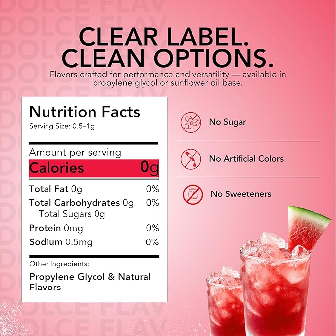 Dolce Flav Natural Watermelon Flavoring – Sweet, Juicy Summer Fruit Taste | 2 oz Extract for Baking, Drinks & Frozen Treats | Graduated Dropper Included | Water-Soluble | Kosher | Made in USA