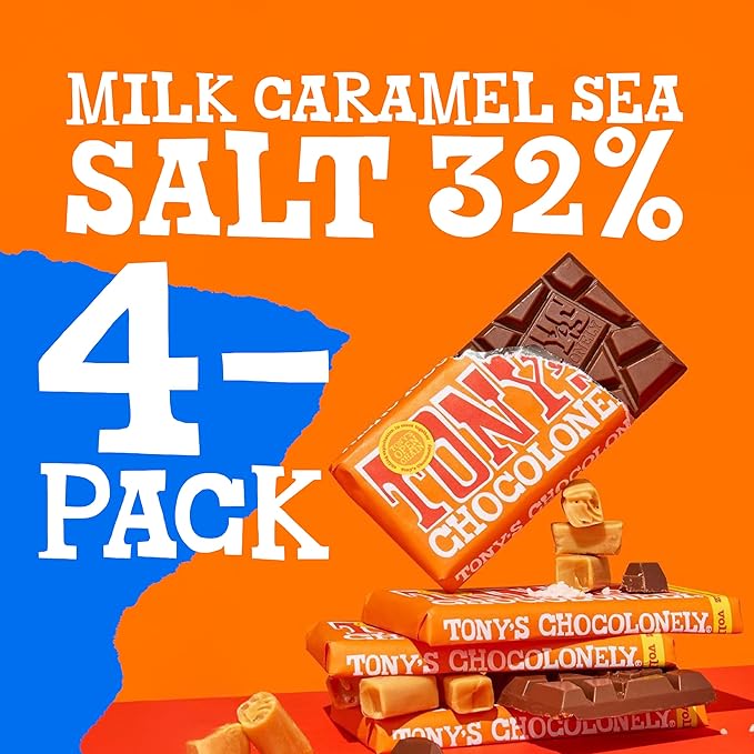 Tony's Chocolonely 32% Milk Chocolate Caramel Sea Salt Bars, 6.35 Oz, 4 Bars