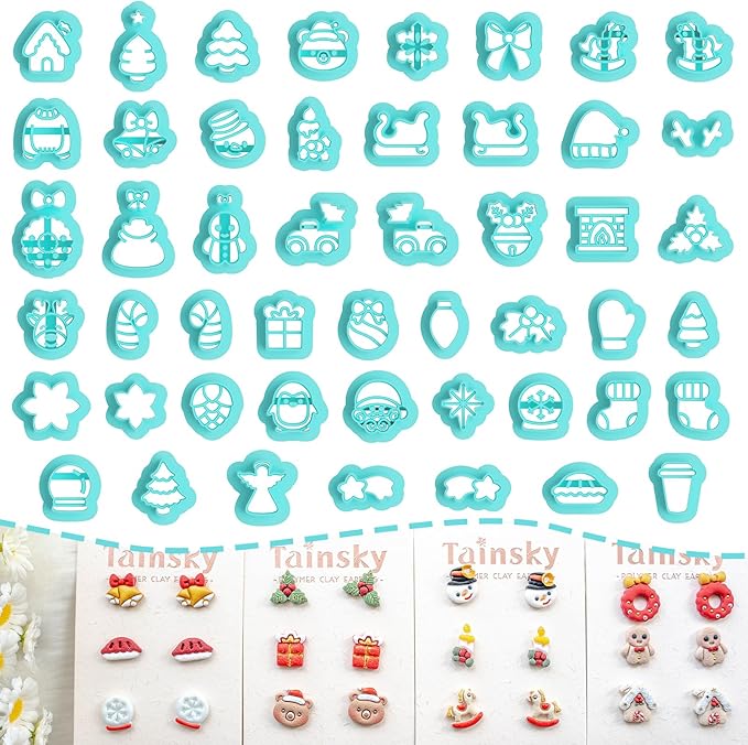 49 Shapes Christmas Studs Clay Earrings Cutters, Christmas Tree Polymer Clay Cutters for Polymer Clay Jewelry