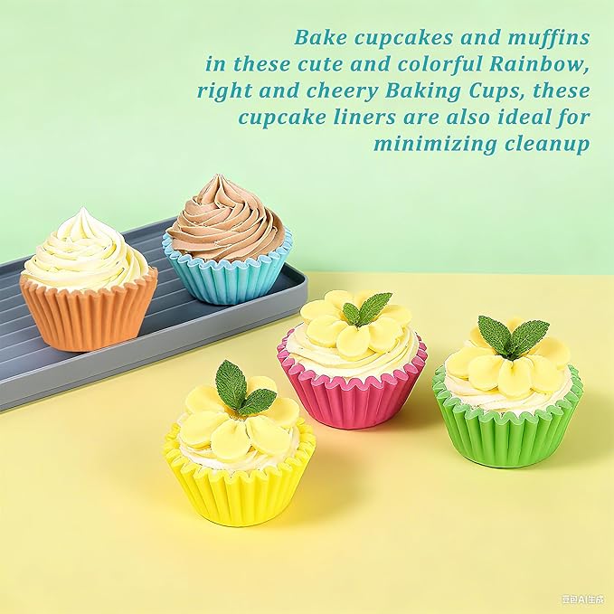 1000 Count White Paper Cupcake Liners, Standard Size 1.4 Inch, Unbleached Baking Cups for Muffins and Cupcakes (Rainbow, 1.4 Inch)