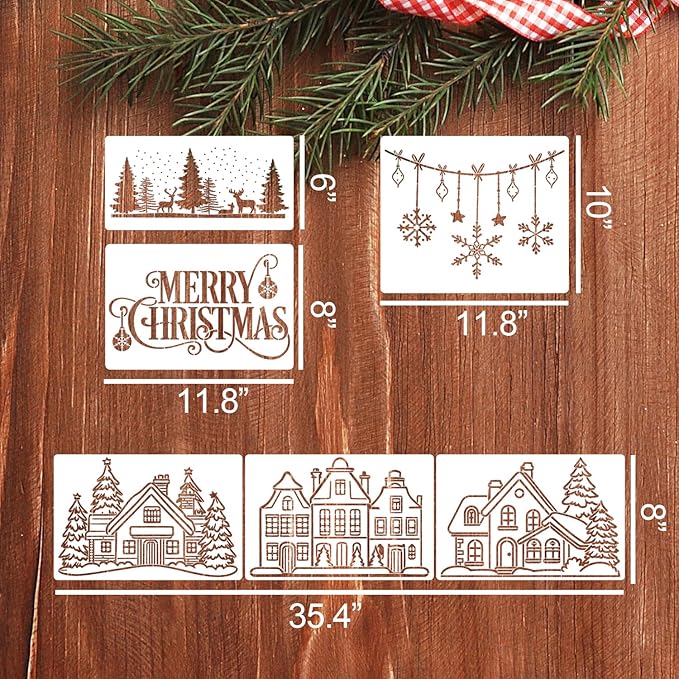 Christmas Stencils for Crafts Reusable Christmas Doormat Stencils Holiday Stencil for Window Glass Wood Wall Fabrics Decor