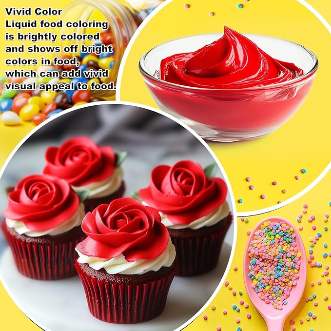 Food Coloring Liquid - 33 Colors Food Grade Food Dye, Colorful Liquid Food Coloring Drops for Cake Decorating, Baking, Icing, Cookies, Easter Egg Dyeing - 0.25 Fl. Oz