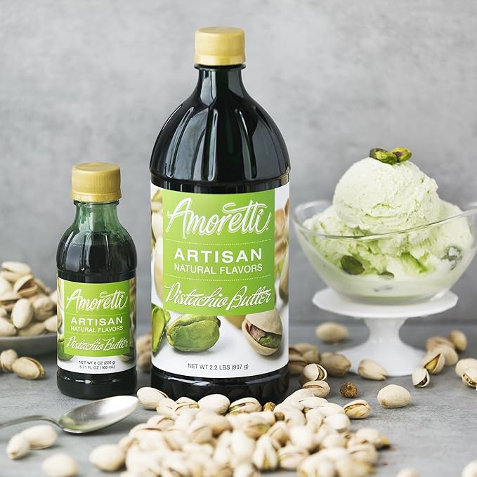 Amoretti - Natural Pistachio Butter Artisan Flavor Paste, 2.2 lbs, Perfect For Ice Cream, Beverages, Cakes, and more, Preservative Free, Vegan, Gluten Free, No Artificial Sweeteners, Concentrated
