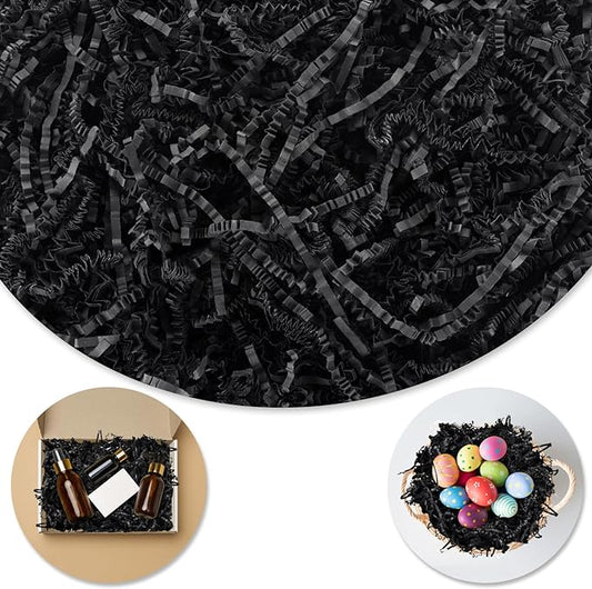Darfukei Shredded Paper For Gift Baskets, 1/2LB (8 oz) Black Crinkle Paper Filler, Crinkle Cut Paper Shred For Birthdays, Weddings,Boxes Bags,Halloween Basket Filler,Anniversaries,Gift Wrapping