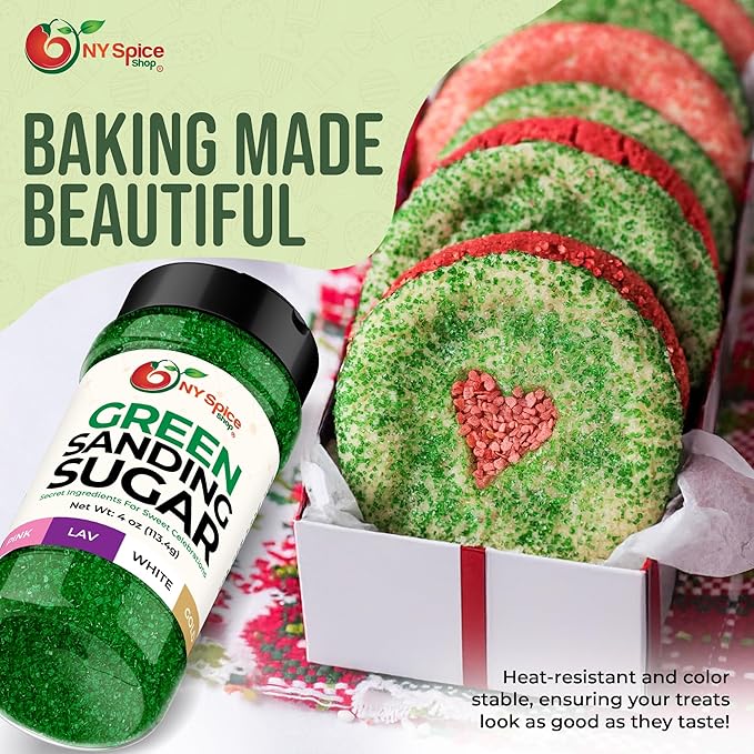 NY Spice Shop Christmas Green Sanding Sugar - 4 Ounce Edible Holiday Sprinkles for Cake Decorating, Cupcakes & Cookies - Festive Baking Decorations for Christmas Desserts, Candy Dishes & Gift Treats