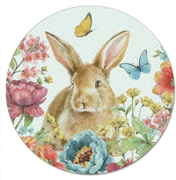 CounterArt Garden Bunny 4mm Tempered Glass Lazy Susan Turntable 13" Diameter Condiment Caddy Cake Plate Pizza Server