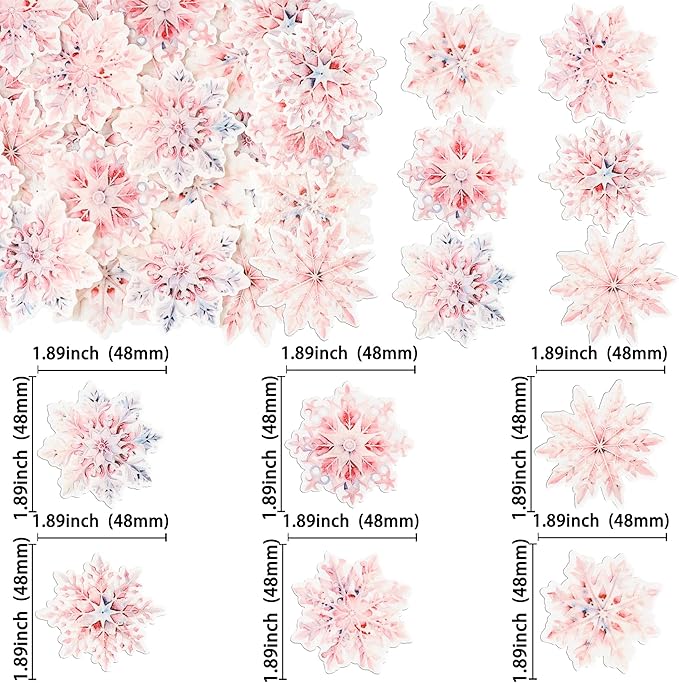 Gyufise 60Pcs Edible Snowflake Cupcake Toppers Winter Cupcake Picks Water Paper Winter Frozen Cake Decorations for Snowflake Theme Baby Shower Kids Birthday Party Supplies Multi Pink