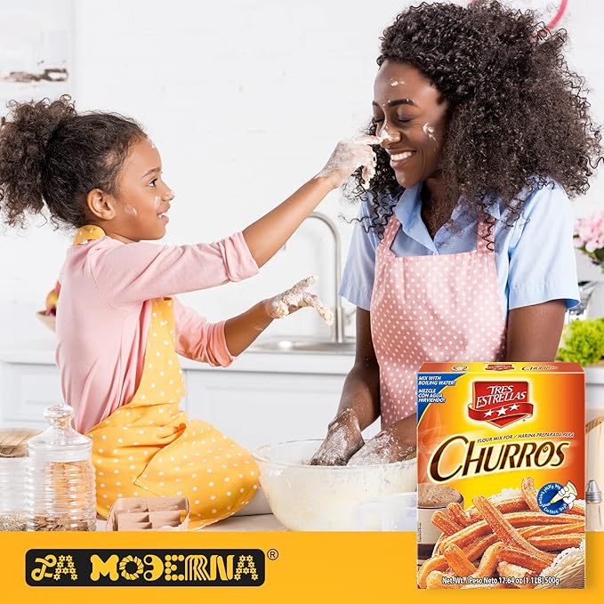 TRES ESTRELLAS, Harina preparada para Churros, Homemade, Churro Mix, Rápida y Fácil de Hacer, 17.6 oz, Pack de 12