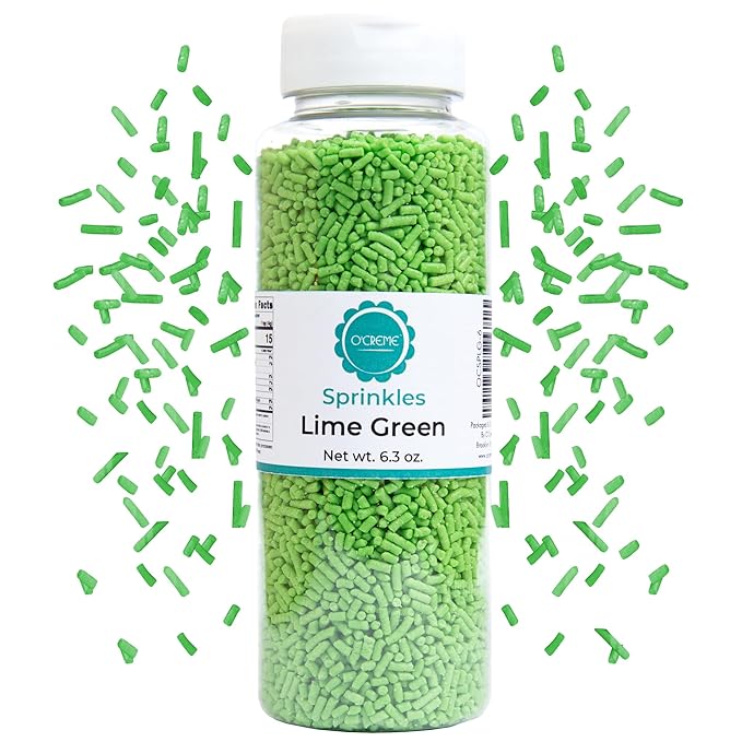 O’Creme Lime Green Sprinkles – 6.3oz Sprinkles for Cake Decorating – Kosher Pastel Sprinkles for Cupcakes, Cookies, Cakes, Ice Cream – Easy-Pour Jar