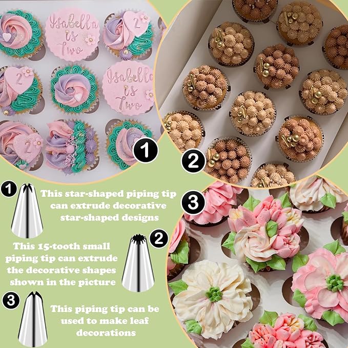 FANTEXY Piping Bags and Tips Set, Cake Decorating kit with1 Reusable Piping Bags, 6 lcing Tips, 1 Couplers, CupcakeFrosting Piping Kit, Cake Cupcake Piping Tips FrostingPiping Tools