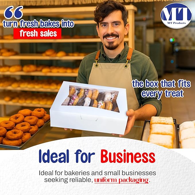 MT Products White Cake Boxes 14" x 10" x 4" - Bakery Boxes with Window (Pack of 15) - Made in USA