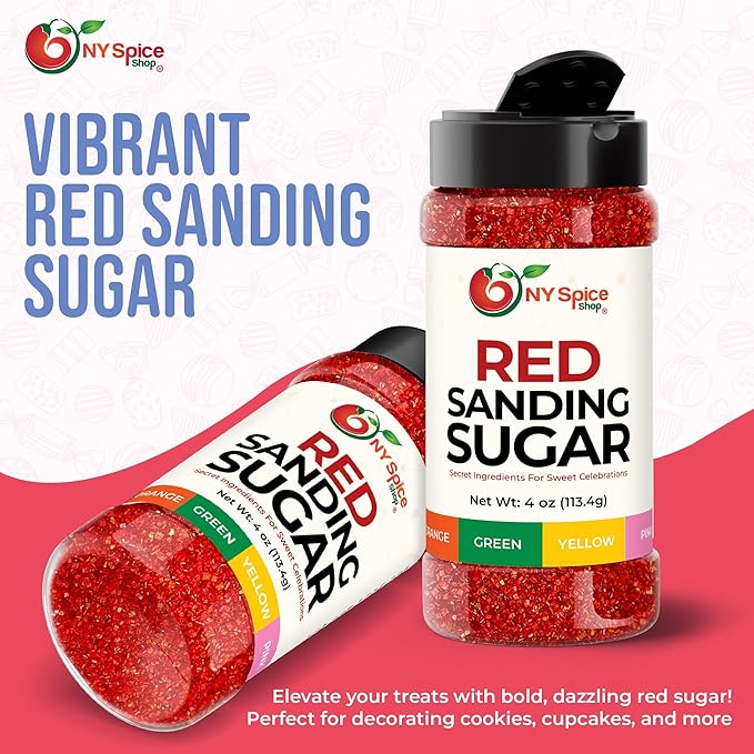 NY Spice Shop Christmas Red Sanding Sugar - 3 Ounce Edible Holiday Sprinkles for Cake Decorating, Cupcakes and Cookies - Festive Baking Decorations for Christmas Desserts, Candy Dishes and Gift Treats