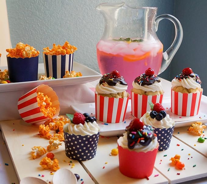 Paper Baking Cups (Polka Dots), Greaseproof Disposable Cupcake Liners (Navy Blue, Large Cups (50-Pack))