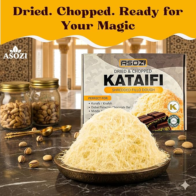 Dried & Chopped Kataifi 1lb - Authentic Middle Eastern Cookie Dough & Puff Pastry for Dubai Chocolate Filling for Kunafa, Baklava, and Desserts - 32oz, Natural Ingredients