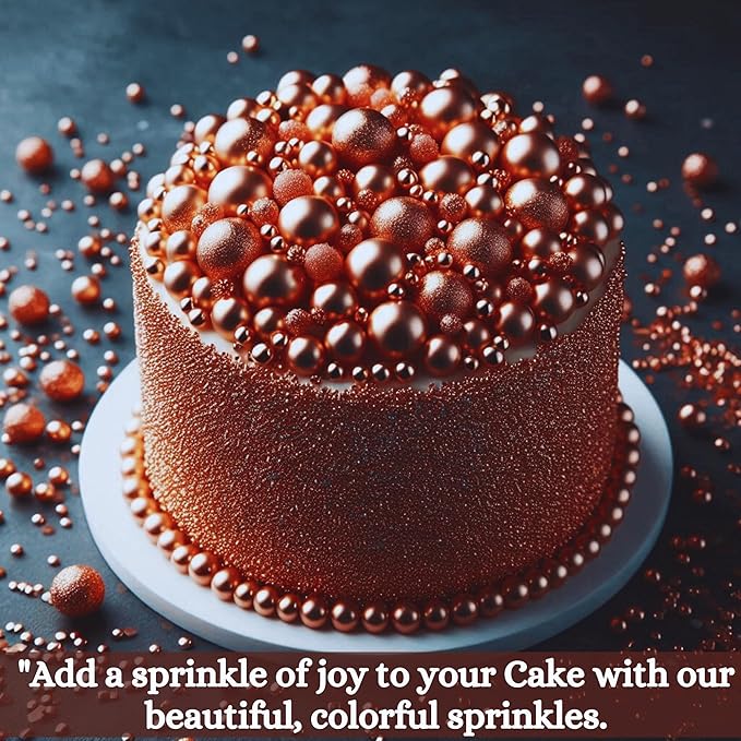Confect Sprinkles- Premium Copper Edible Asssorted jimmis, Dragees, Sparkling Sugar, Pearls| | Toppings for Baking & Desserts for Cake & Cupcake Decoration - Vegan, Gluten-Free, Nut-Free, Soy-Free, Dairy-Free, Palm Oil-Free-4.2 Oz