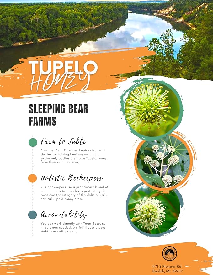 Tupelo Honey 32oz - 2 pound -Two pound Jar- from Sleeping Bear Farms Beekeepers in the Florida Apalachicola River Basin