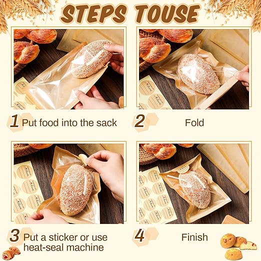 Outus 240 Pcs Cookie Packaging Bags with Seal, 5.1 x 7.5 Inch Bakery Pastry Bags with Window, Heat Sealable Grease Resistant Paper to Go Bake Sleeves for Gift Giving Donut Bread Sandwich (Brown)