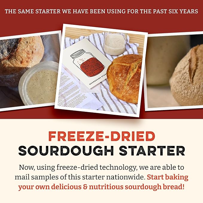 Sunrise Flour Mill Heritage Organic Sourdough Starter 0.32 oz, Organic Sour Dough Bread Starter, Great for Gluten Sensitive People, Beginner Friendly, Includes a Free Guide and Recipes.