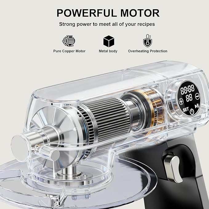 8.45 QT All Metal Dough Mixer,10 Speed Large Capacity Kitchen Stand Mixer with Digital Timer & Tilt-Head, Electric Mixer with Whisk Dough Hook Mixing Beater for Baking,Cakes,Cookie,Bread,Salad(Black)