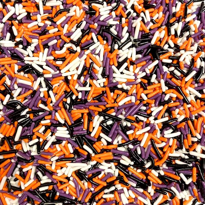 Sentovac Halloween Soft Jimmies Sprinkles Edible for Cake Decorating Orange Black Purple White Jimmies Sprinkle Cookie Cupcake Topper Ice Cream Baking Decorations Halloween Christmas Supplies 3.35oz