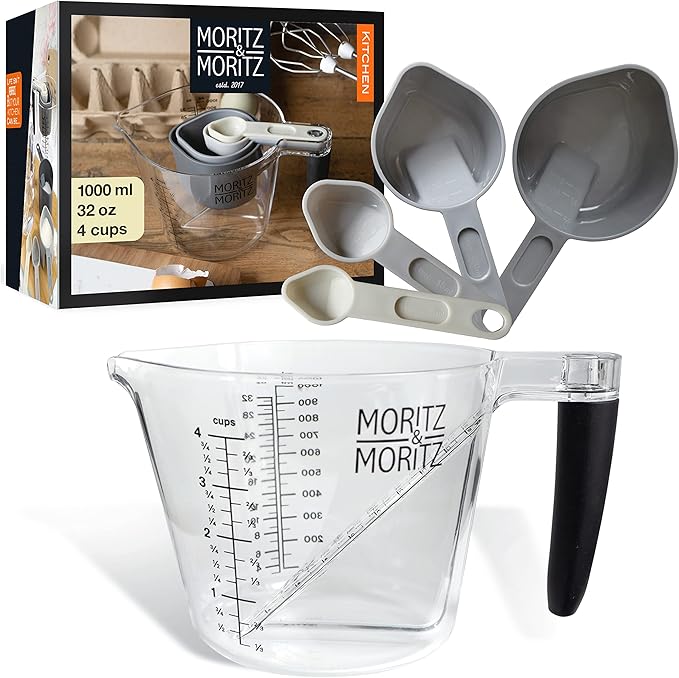 Dishwasher Safe Measuring Cup & Spoon Set - 1L Capacity for Cooking & Baking with Kids - Durable, Easy-Pour Design, Perfect for Precise Measurements in Kitchen