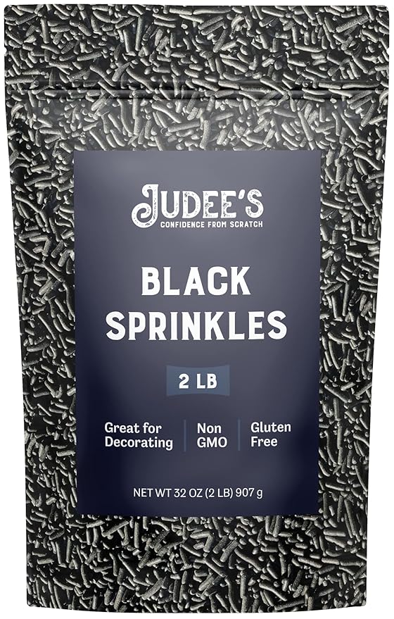 Judee's Gluten Free Black Sprinkles - Cake Decorating Accents - Versatile Dessert Topping & Edible Dessert Decorations - Ice Cream & Cupcake Sprinkles - 2 lb
