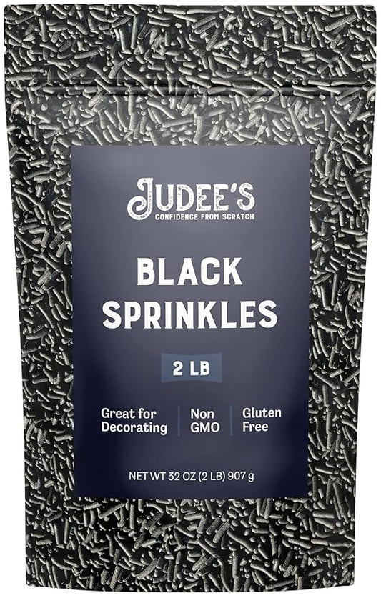 Judee's Gluten Free Black Sprinkles - Cake Decorating Accents - Versatile Dessert Topping & Edible Dessert Decorations - Ice Cream & Cupcake Sprinkles - 2 lb