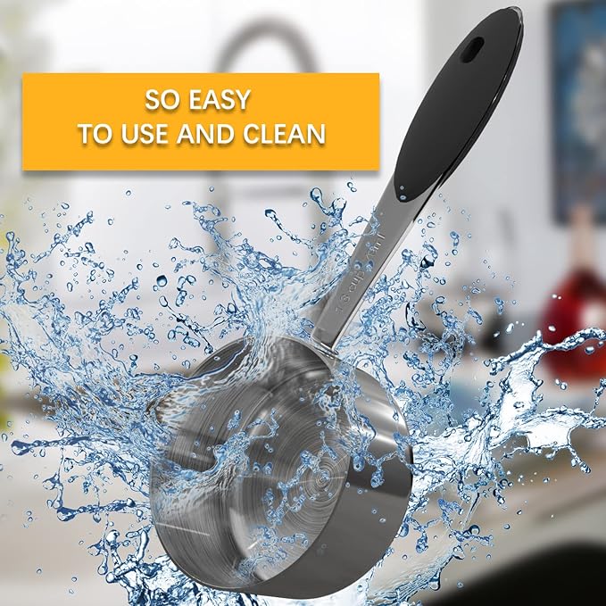 2PCS 1/3Cup (79ml, 2.7oz) Single Measuring Cup with Black Silicone Grip, Stainless Steel Individual Measure Scoop Only