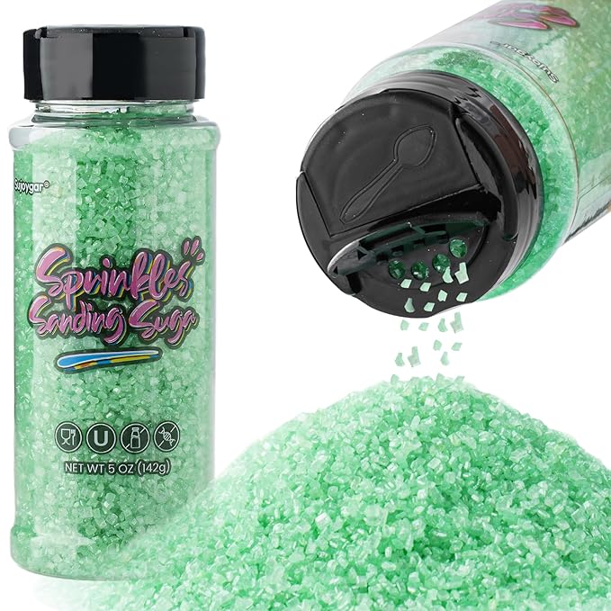 Sujoygar Green Saning Sugar Sprinkles, 5oz Edible Grass Green Sugar Crystals for Cocktails, Cake Sprinkles for Chocolate Ice Cream Toppings Cupcake Decoration Wedding Party Cookies Baking Dessert Food Supplies