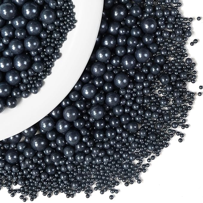 Dazzjoy Edible Black Sugar Sprinkles, Pearl Candy Sprinkles for Cake Decorating, Food Grade, Cupcake Toppers and Black Cake Decorations, Wedding Party Valentines Easter Supplies(130g/4.58oz)