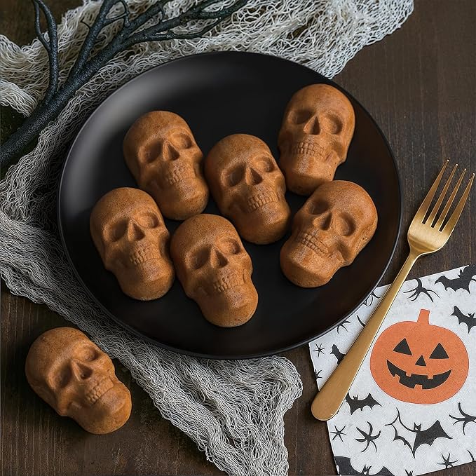JETKONG 20 Cavity Skull Silicone Mold 3D Skull Ice Cube Mold, Halloween Silicone Molds for Chocolate, Jelly, Wax Melt, Ice Cubes