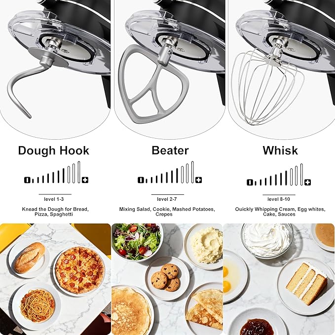 8.45 QT All Metal Dough Mixer,10 Speed Large Capacity Kitchen Stand Mixer with Digital Timer & Tilt-Head, Electric Mixer with Whisk Dough Hook Mixing Beater for Baking,Cakes,Cookie,Bread,Salad(Black)