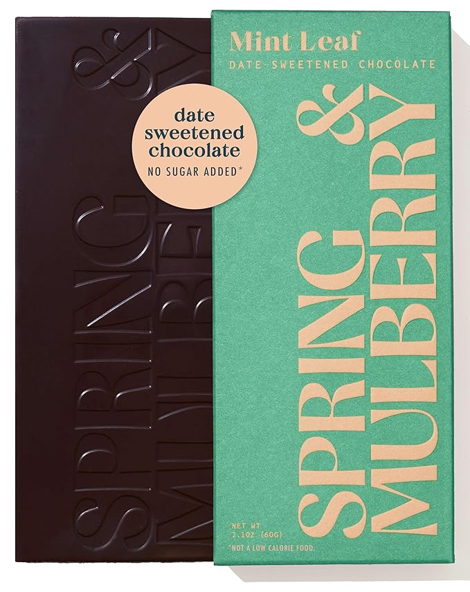 Spring & Mulberry Dark Chocolate Bars – Healthy Dark Chocolate, Date-Sweetened - Mint Leaf 6 Pack