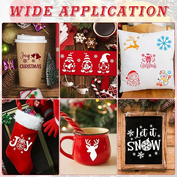 80 Pcs 4 x 4 Inch Christmas Stencils for Painting on Wood, Reusable Merry Christmas Ornament Snowflakes Holiday Stencils DIY Craft Template Set for Wall Rock Home Decor