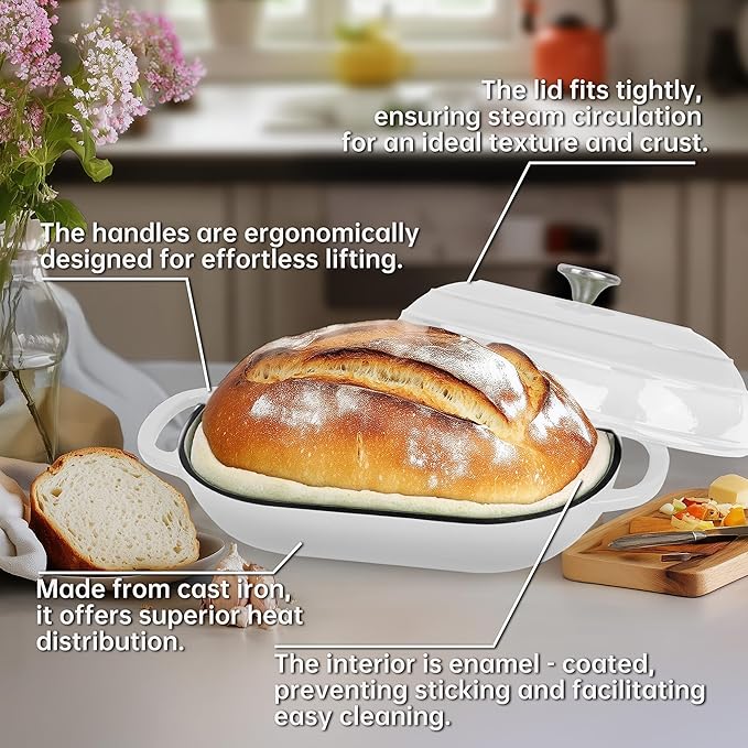 Premium Enameled Cast Iron Dutch Oven for Bread Baking | Non-Stick 2QT Oval Bread Oven with Lid | Perfect for Sourdough, Loaf, and Artisan Baking (Gradient Pink, 5 QT)
