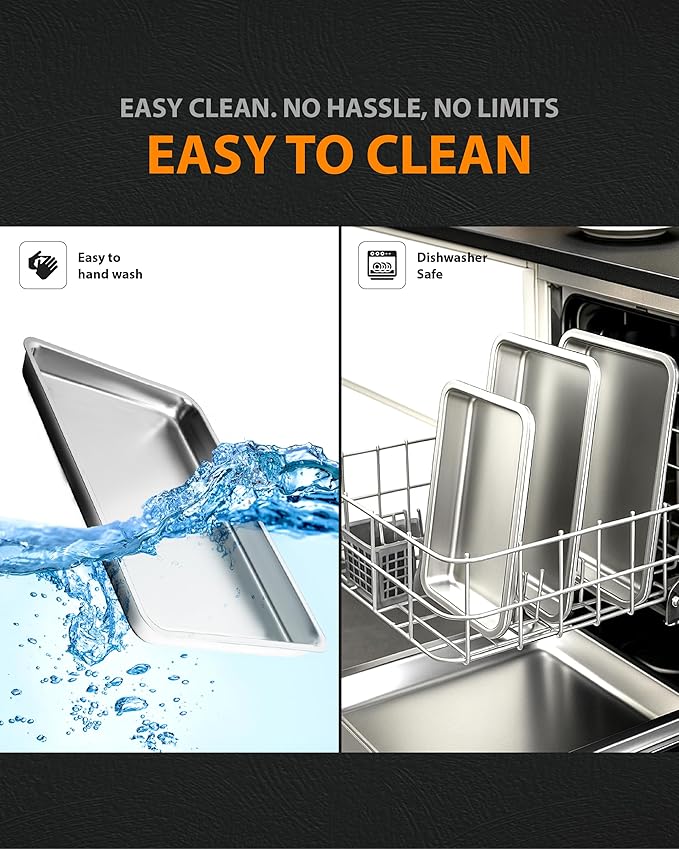 3-Piece Baking Pan Set, 304 Stainless Steel, 1-Inch Deep, Oven Safe to 450°F, Corrosion-Resistant, Easy to Clean, Stackable, 16-Inch, 12-Inch, 9-Inch Sizes