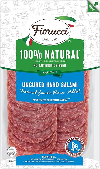 Fiorucci All Natural Uncured Hard Salami, Nitrite & Antibiotic Free Pork, 6g of Protein, 4 ounce, Pack of 12